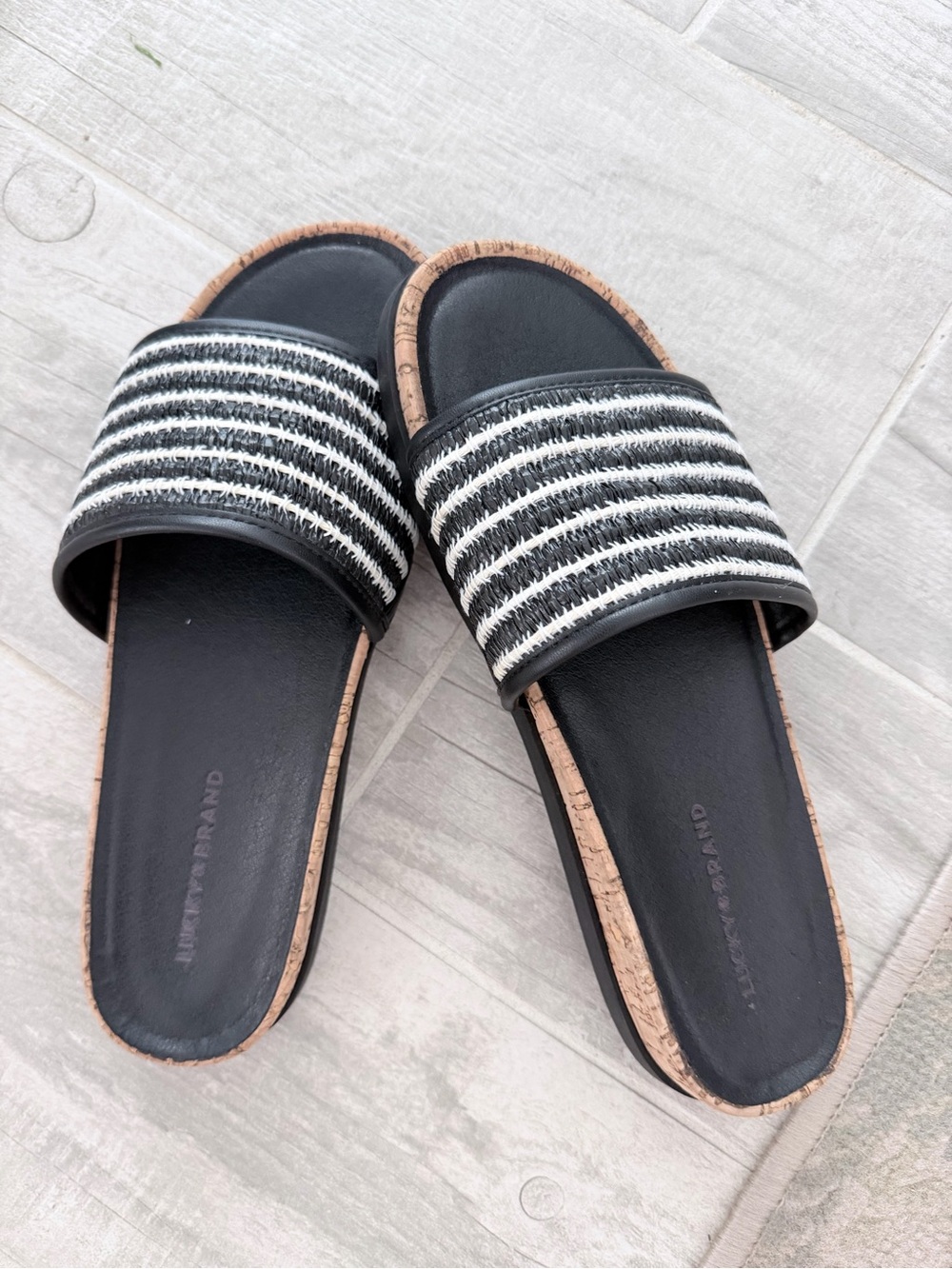 Lucky brand Black and White Striped Slide Sandals - Women